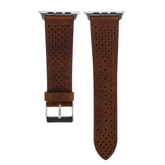 For Apple Watch Ultra 49mm&Watch Ultra 2 49mm / Series 10 46mm / 9&8&7 45mm / SE 3&SE 2&6&SE&5&4 44mm / 3&2&1 42mm Simple Fashion Genuine Leather Hole Pattern Watch Band(Brown) by buy2fix