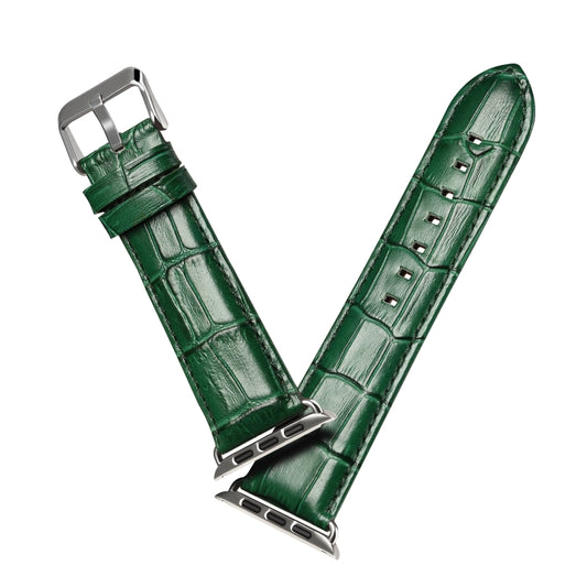 Denior Crocodile Grain Watch Cowhide Leather Watch Band for Apple Watch Series 7 45mm / 6 & SE & 5 & 4 44mm / 3 & 2 & 1 42mm (Green) by Denior