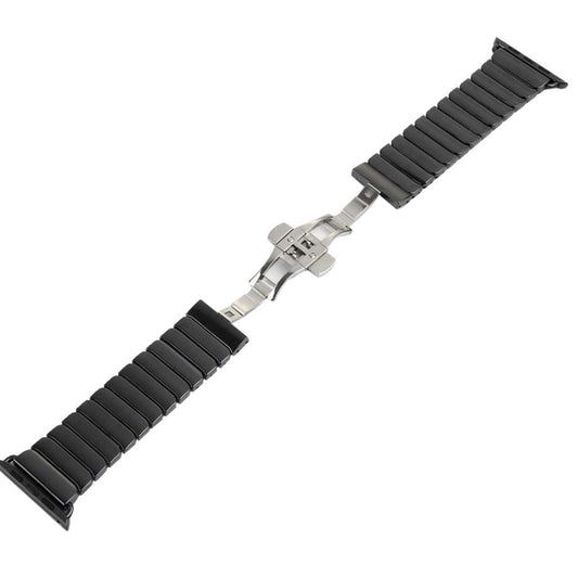 For Apple Watch Ultra 49mm&Watch Ultra 2 49mm / Series 10 46mm / 9&8&7 45mm / SE 3&SE 2&6&SE&5&4 44mm / 3&2&1 42mm Delicate Ceramics Wrist Watch Band(Black) by buy2fix
