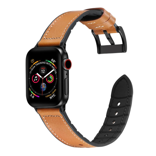 Solid Color TPU + Stainless Steel Watch Band for Apple Watch Series 7 45mm / 6 & SE & 5 & 4 44mm / 3 & 2 & 1 42mm(Brown) by buy2fix