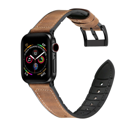 Crazy Horse Texture TPU + Stainless Steel Watch Band for Apple Watch Series 3 & 2 & 1 38mm(Brown) by buy2fix