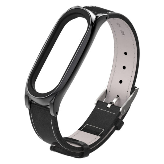 Mijobs Screwless Magnetic Case Top-grain Leather Watch Band for Xiaomi Mi Band 3 & 4 & 5 & 6, Host not Included by buy2fix