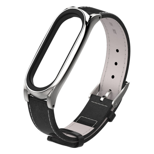 Mijobs Screwless Magnetic Case Top-grain Leather Watch Band for Xiaomi Mi Band 3 & 4 & 5 & 6, Host not Included by buy2fix