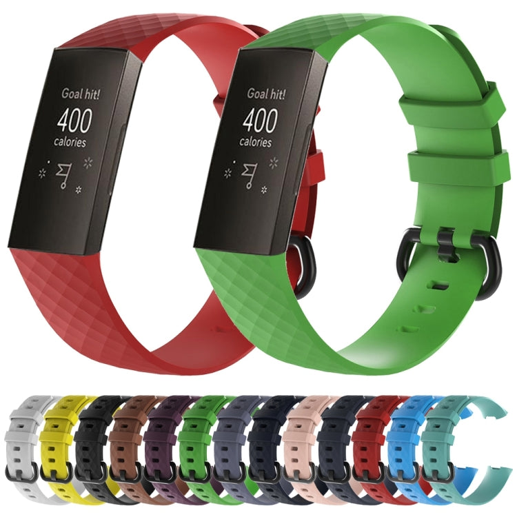 Diamond Pattern Silicone Watch Band for Fitbit Charge 3, Size: 210x18mm(Coffee) by buy2fix