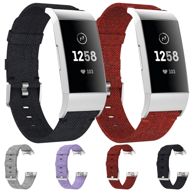 Woven Vanvas Nylon Watch Band for Fitbit Charge 3(Dark Red) by buy2fix
