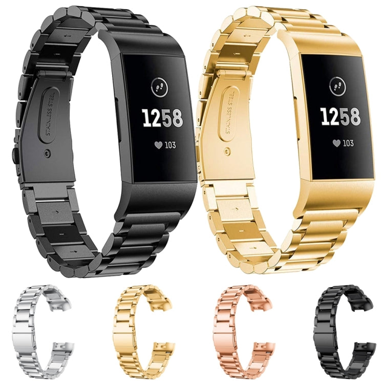 Three Beads Slingshot Buckle Solid Stainless Steel Watch Band for Fitbit Charge 3(Gold) by buy2fix