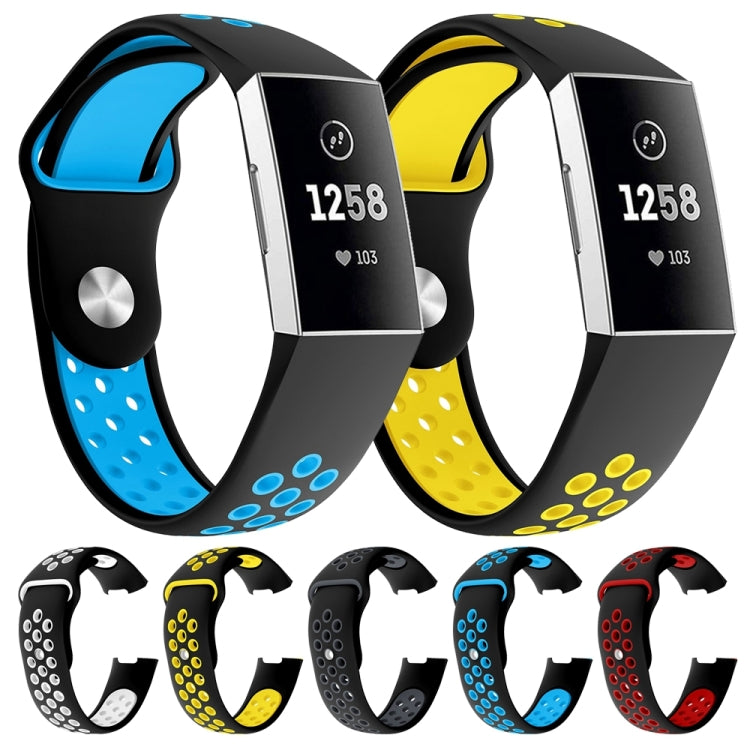 Two-color Round Hole Silicone Watch Band for Fitbit Charge 3, Watch Band Size:130-195mm(White) by buy2fix