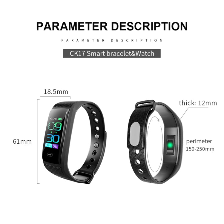 CK17S 0.96 inches IPS Screen Smart Bracelet IP67 Waterproof, Support Call Reminder / Heart Rate Monitoring / Blood Pressure Monitoring / Sleep Monitoring (Black) by buy2fix