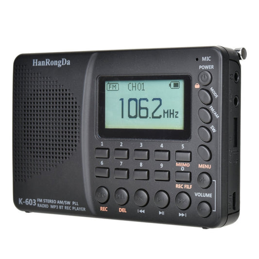 K-603 Portable FM / AM / SW Full Band Stereo Radio, Support BT & TF Card (Black) by buy2fix