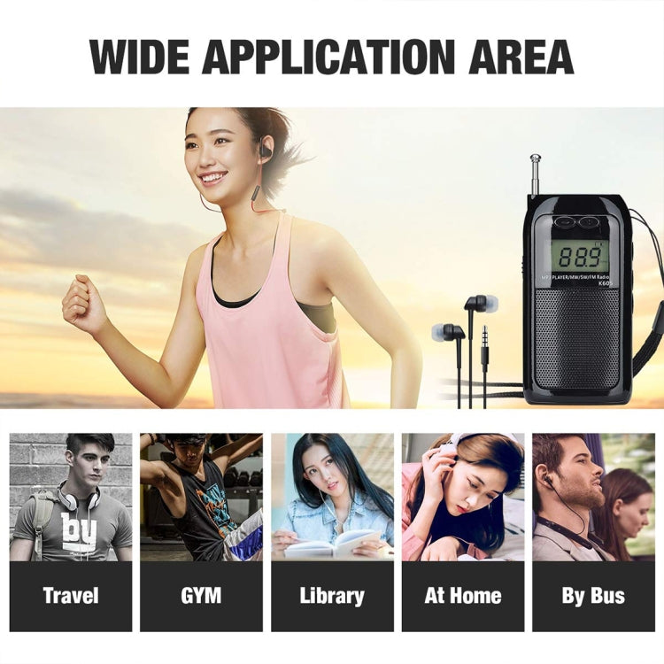 K-605 Portable FM / AM / SW Full Band Stereo Radio, Support TF Card (Black) by buy2fix