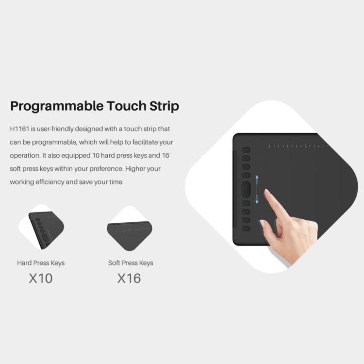 HUION H1161 5080 LPI Touch Strip Art Drawing Tablet for Fun, with Battery-free Pen & Pen Holder by HUION