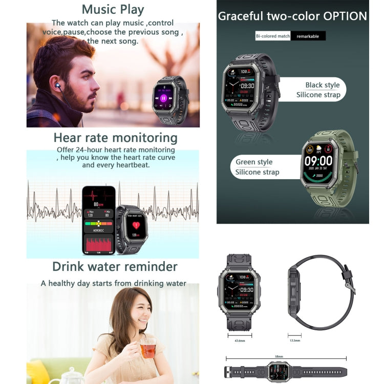 KR06 Waterproof Pedometer Sport Smart Watch, Support Heart Rate / Blood Pressure Monitoring / BT Calling(Black) by buy2fix