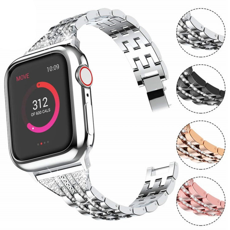 Colorful Diamond Stainless Steel Watch Band for Apple Watch Series 7 45mm / 6 & SE & 5 & 4 44mm / 3 & 2 & 1 42mm(Rose Gold) by buy2fix