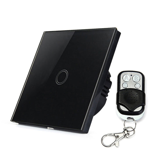 86mm 1 Gang Tempered Glass Panel Wall Switch Smart Home Light Touch Switch with RF433 Remote Controller, AC 110V-240V(Black) by buy2fix