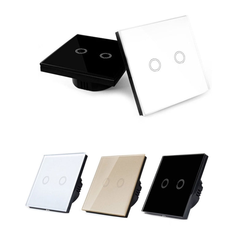 86mm 2 Gang Tempered Glass Panel Wall Switch Smart Home Light Touch Switch with RF433 Remote Controller, AC 110V-240V(Gold) by buy2fix