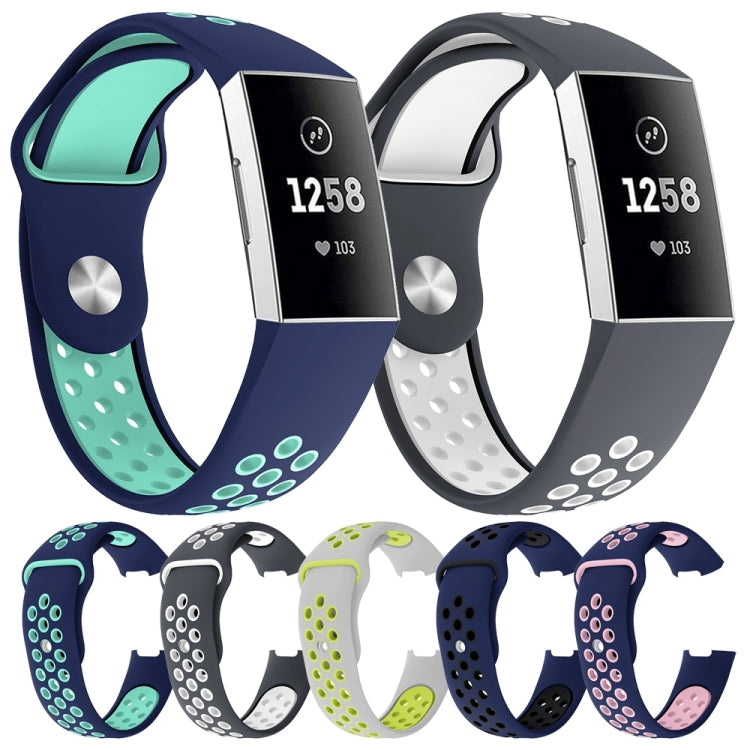 Two-color Round Hole Silicone Watch Band for Fitbit Charge 3, Watch Band Size:130-195mm(Blue Green) by buy2fix