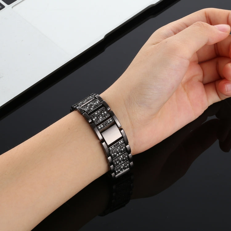 For Fitbit Versa Diamond-studded Stainless Steel Watch Band(Black) by buy2fix