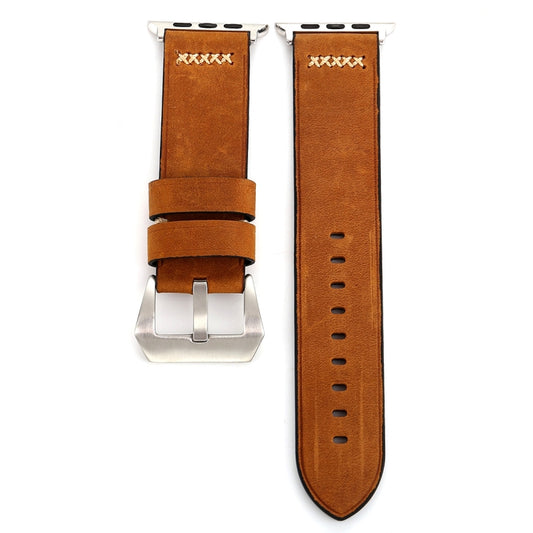For Apple Watch Ultra 49mm&Watch Ultra 2 49mm / Series 10 46mm / 9&8&7 45mm / SE 3&SE 2&6&SE&5&4 44mm / 3&2&1 42mm Retro XX Line Pattern Genuine Leather Wrist Watch Band(Brown) by buy2fix
