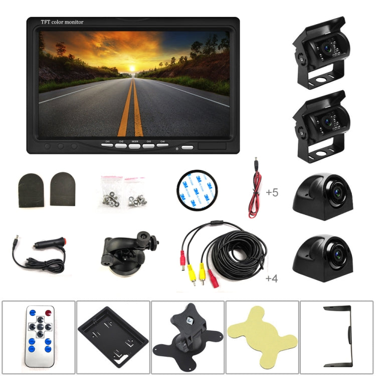 K0164 7 inch HD Car 18 IR Night Vision Rear View Backup Four Cameras Rearview Monitor by buy2fix