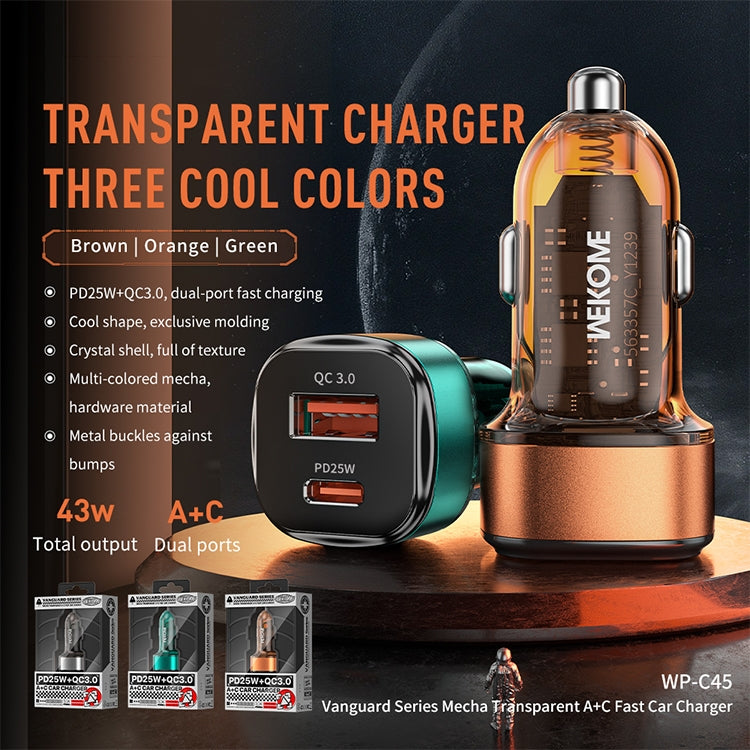 WK WP-C45 Vanguard Series Mecha Transparent USB+Type-C Fast Car Charger (Grey) by WK