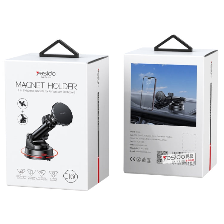 Yesido C160 Suction Cup Type Telescopic Rod Magnetic Car Phone Holder (Black) by Yesido
