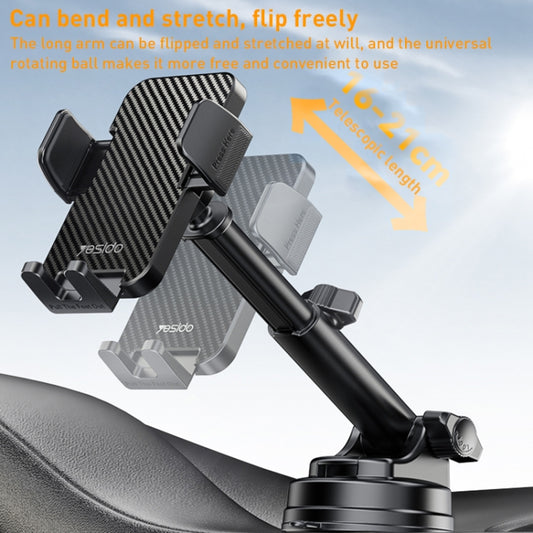 Yesido C173 Suction Cup Type Telescopic Rod Car Phone Holder (Black) by Yesido