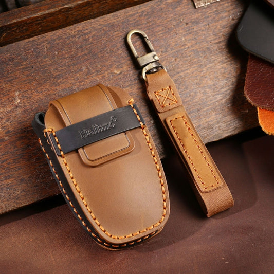 For Lincoln Hallmo Car Cowhide Leather Key Protective Cover Key Case(Brown) by Hallmo