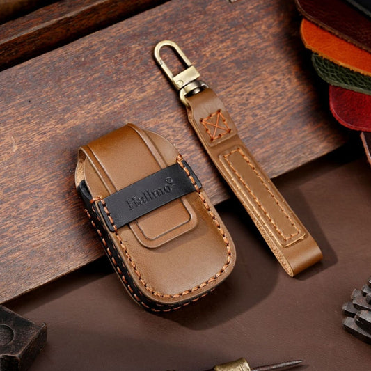 For Chevrolet 3-button Hallmo Car Cowhide Leather Key Protective Cover Key Case(Brown) by Hallmo