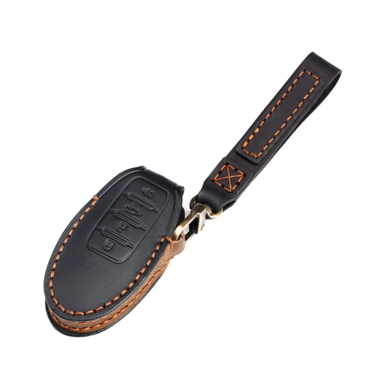 For Nissan 4-button Horn Hallmo Car Cowhide Leather Key Protective Cover Key Case(Brown) by Hallmo