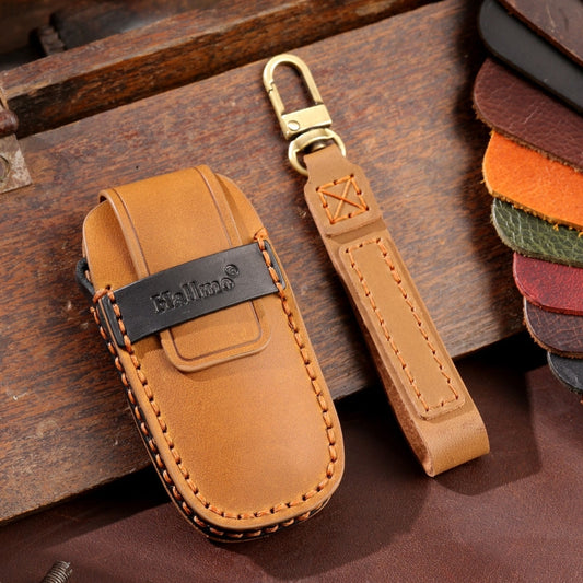 For Nissan Teana / Ariya 4-button Start Hallmo Car Cowhide Leather Key Protective Cover Key Case(Brown) by Hallmo