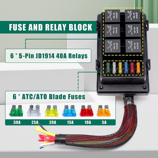 12V 5 Pin Car 6 Slots IP66 Waterproof Relay Fuse Box with Cable by buy2fix