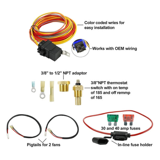 Car 12V 40A 165-185 Degree Electric Cooling Fan Thermostat Temperature Sensor Switch Set by buy2fix