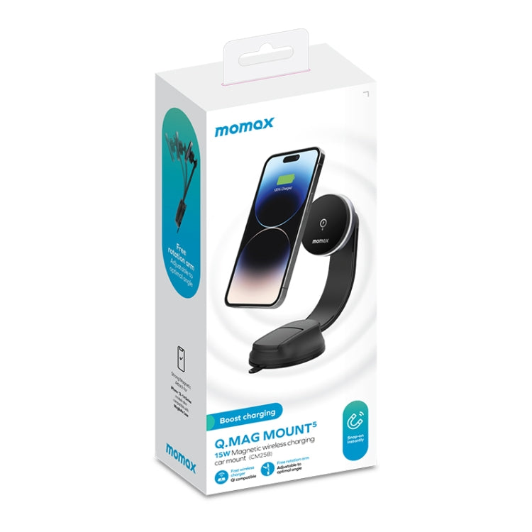 MOMAX CM25B Magnetic Wireless Charger Car Suction Cup Phone Holder by MOMAX