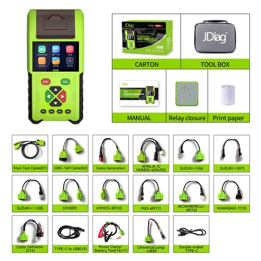 JDiag M200 8V-30V OBD Motorcycles Diagnostic Instrument with Data Printing, Standard Version by buy2fix