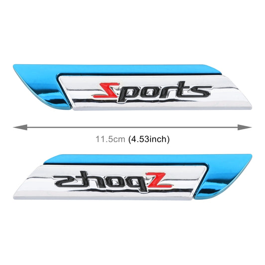 1 Pair Car SPORTS Personalized Aluminum Alloy Decorative Stickers, Size: 11.5 x 2.5 x 0.5cm (Blue) by buy2fix