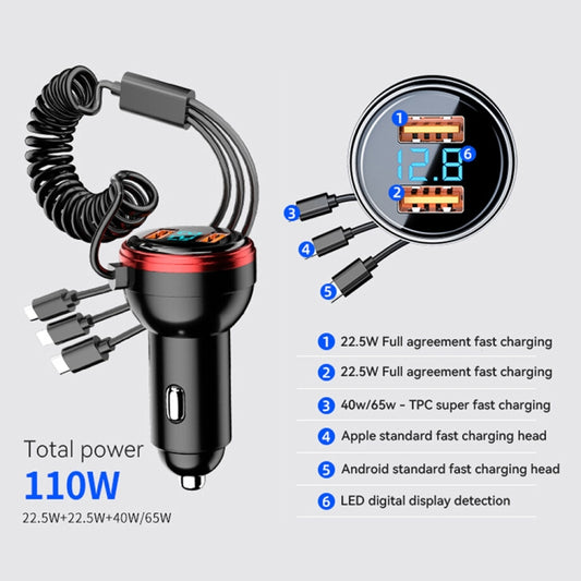 BW15 110W 3 in 1 Charging Cable & Dual USB Port Car Charger (Red) by buy2fix