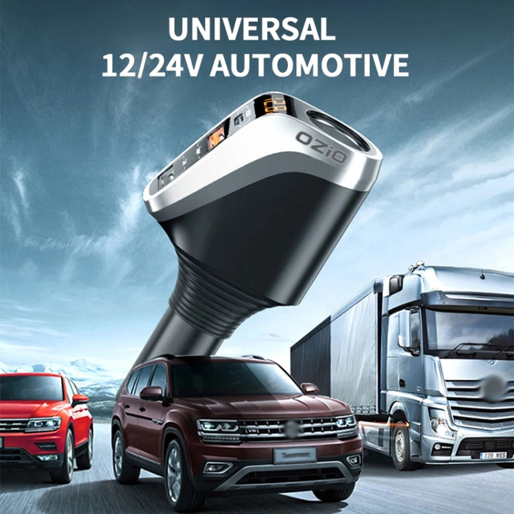 Ozio DY48TC 188W Type-C + USB Dual Port Multi-function Car Charger with Cigarette Lighter (Orange) by ozio