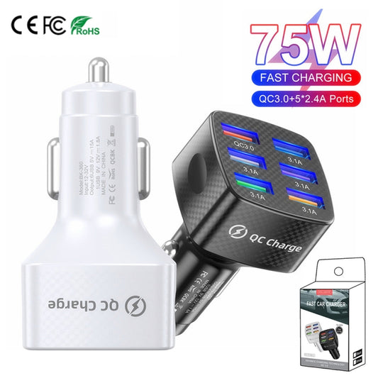 BK-360 6 in 1 QC3.0+3.1A USB luminescent Car Charger (White) by buy2fix