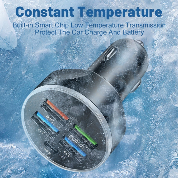 WGS-G37 5 in 1 Digital Display Super Fast Charging Car Charger with Voltmeter (White) by buy2fix