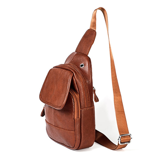 6023 Casual Litchi Texture Soft Face Full-grain Cowhide One Shoulder Crossbody Bag for Men(Brown) by buy2fix