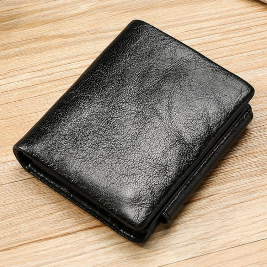 TP-191 Oil Wax Leather Multi-functional RFID Three-fold Wallet(Black) by buy2fix
