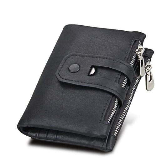 Genuine Cowhide Leather Crazy Horse Texture Zipper 3-folding Card Holder Wallet RFID Blocking Coin Purse Card Bag Protect Case for Men, Size: 12*9.5*3.5cm(Black) by buy2fix