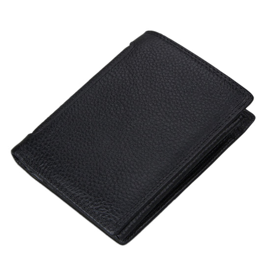 Genuine Cowhide Leather 3-folding Card Holder Wallet RFID Blocking Card Bag Protect Case for Men, Size: 13*10.2*2.5cm(Black) by buy2fix