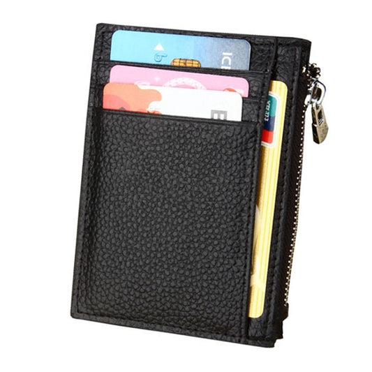 Cowhide Leather Solid Color Zipper Card Holder Wallet RFID Blocking Coin Purse Card Bag Protect Case, Size: 11*8*1.5cm (Black) by buy2fix