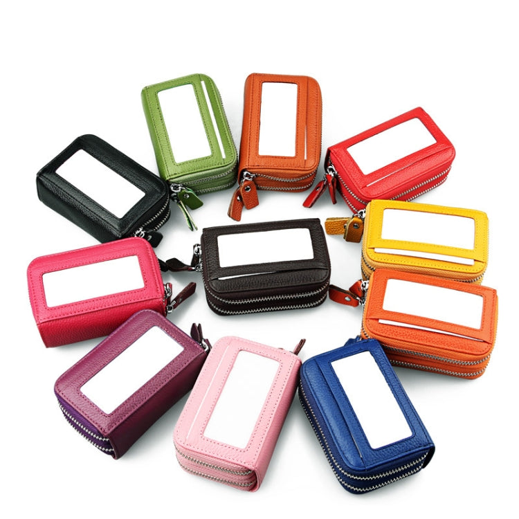 Genuine Cowhide Leather Dual Layer Solid Color Zipper Card Holder Wallet RFID Blocking Coin Purse Card Bag Protective Case with 11 Card Slots & Coin Position, Size: 11*7.5*4.5cm(Coffee) by buy2fix