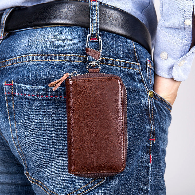 9101 Multi-function Waist Hanging Oil Wax Leather Zipper Wallet Keys Holder Bag(Peacock Blue) by buy2fix