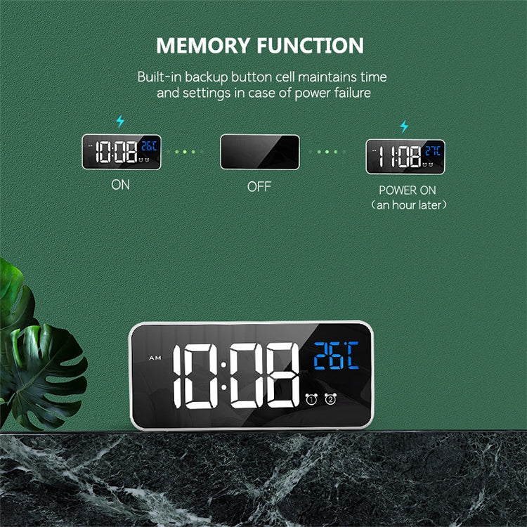 Bedside Alarm Clock Sound Control Mirror LED Music Clock (Black) by buy2fix