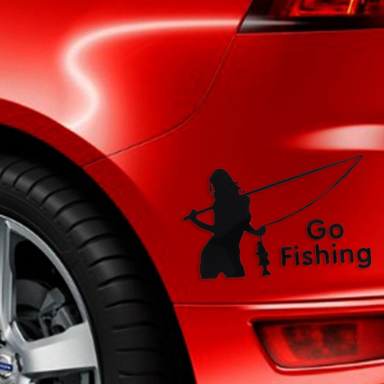 10 PCS Beauty Go Fishing Styling Reflective Car Sticker, Size: 14cm x 8.5cm(Black) by buy2fix