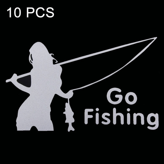 10 PCS Beauty Go Fishing Styling Reflective Car Sticker, Size: 14cm x 8.5cm(Silver) by buy2fix