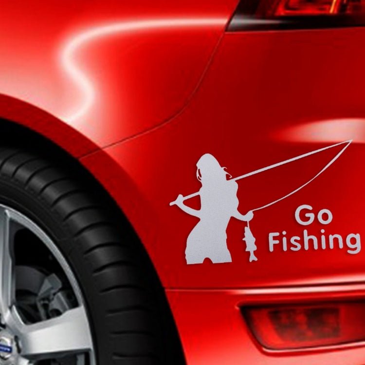 10 PCS Beauty Go Fishing Styling Reflective Car Sticker, Size: 14cm x 8.5cm(Silver) by buy2fix